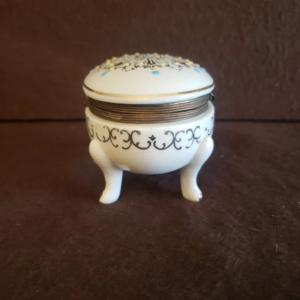 Vintage German Oval‎ Hand Painted Hinged Trinket Box on Legs